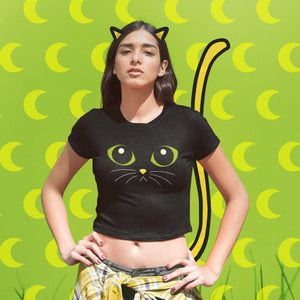 Midnight LuniKat Eyes Organic Crop Tee